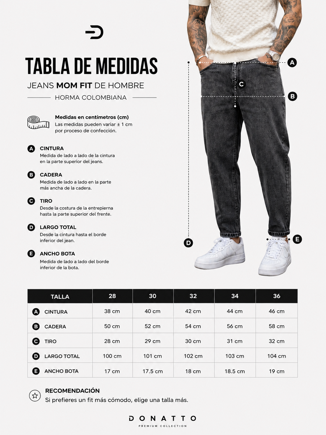 Tabla de medidas del producto