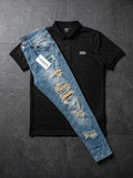 POLO MONACO TOTAL BLACK - JEANS SKINNY AZUL CLARO