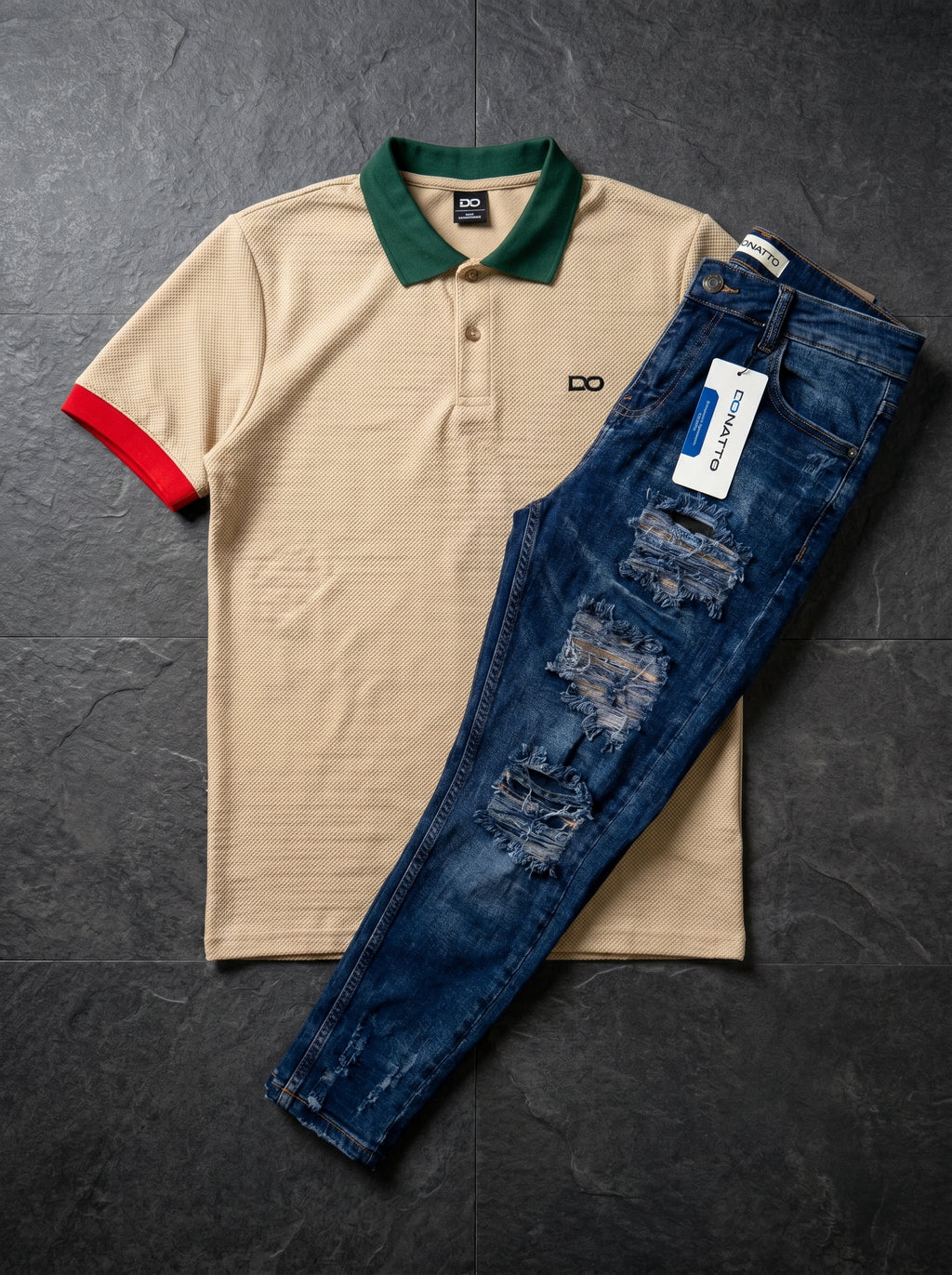 POLO DO MONACO BEIGE + JEAN SKINNY BLUE DESTROYED EDITION