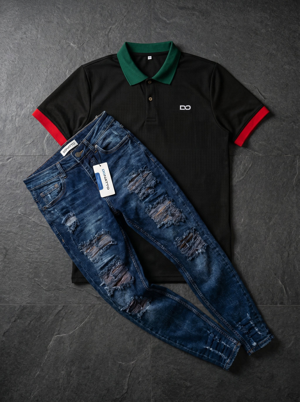 POLO DO MONACO NOIR + JEAN SKINNY BLUE DESTROYED EDITION