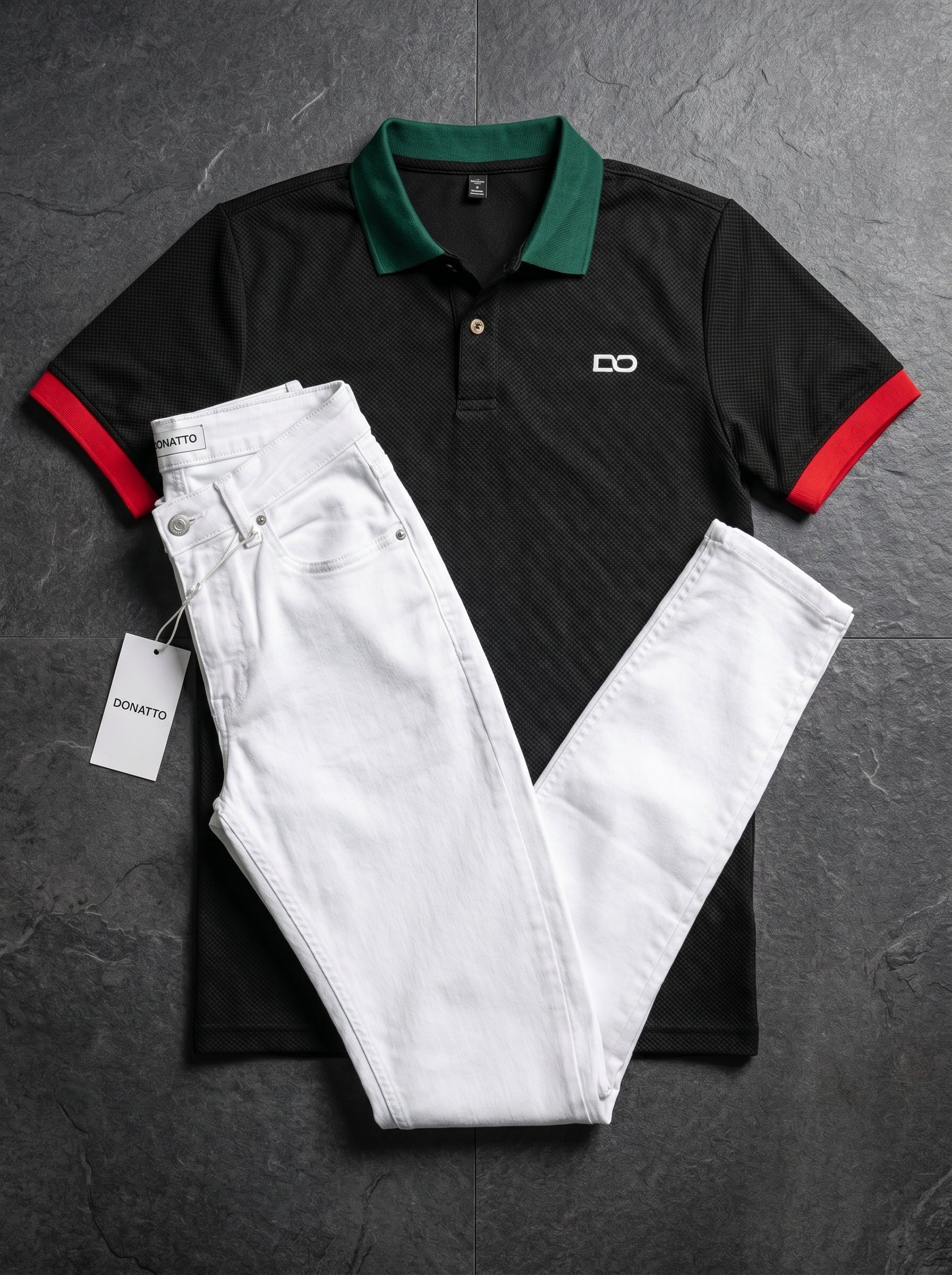 POLO DO MONACO NOIR + JEAN SKINNY BLANCO LISO