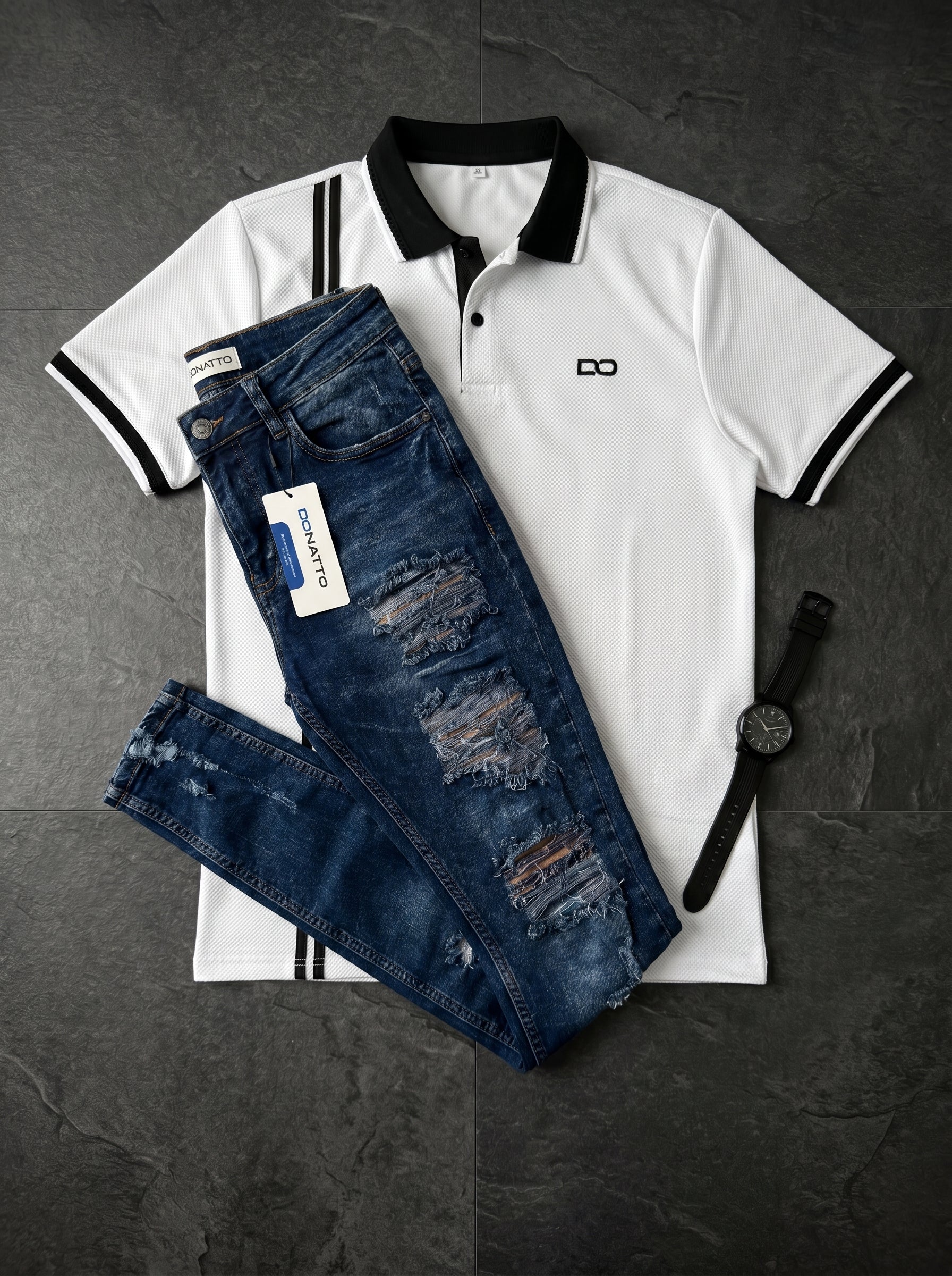 POLO DO MONACO BLACK LINE + JEAN SKINNY FIT BLUE DESTROYED EDITION
