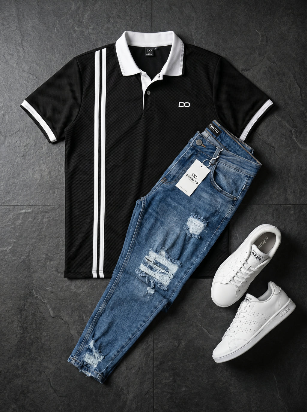 POLO DO MONACO STRIPE BLACK + JEAN SKINNY FIT BLUE URBAN