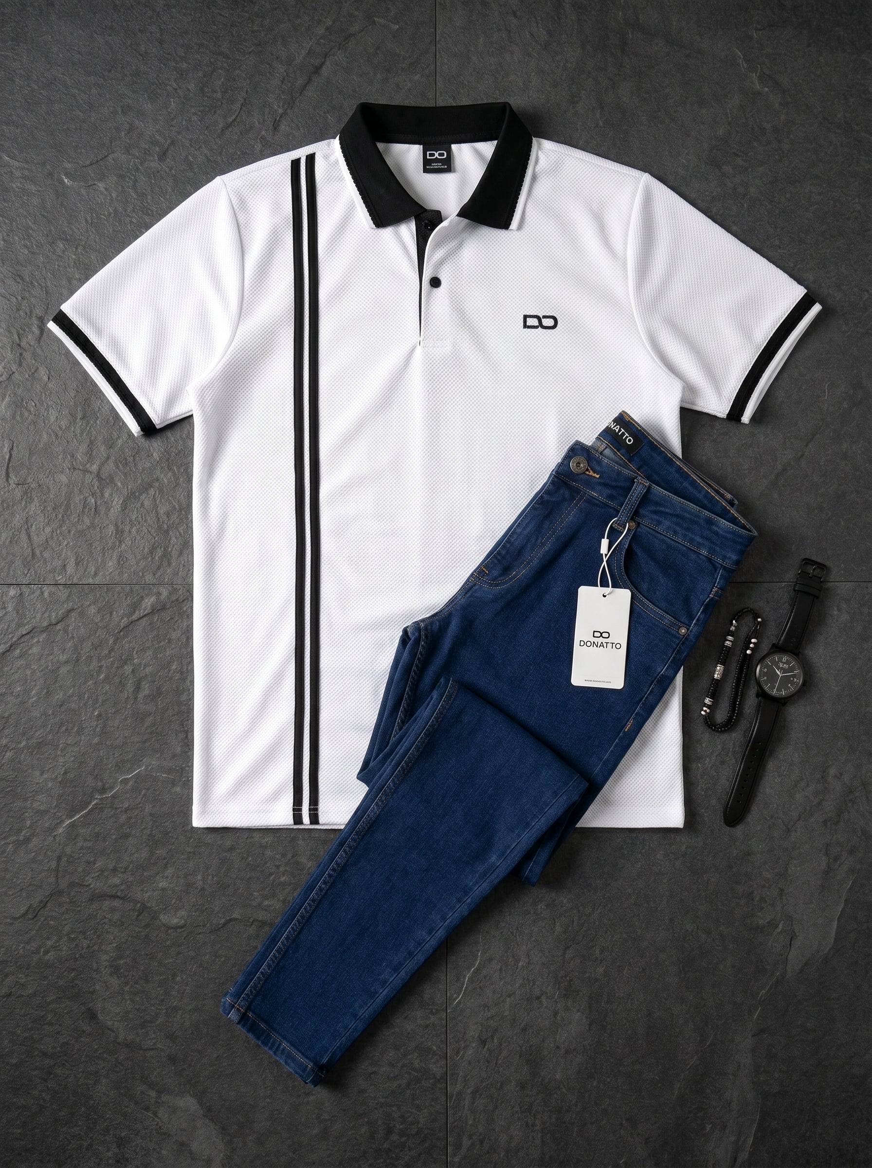 POLO DO MONACO BLACK LINE + JEAN SKINNY FIT AZUL INDUSTRIAL