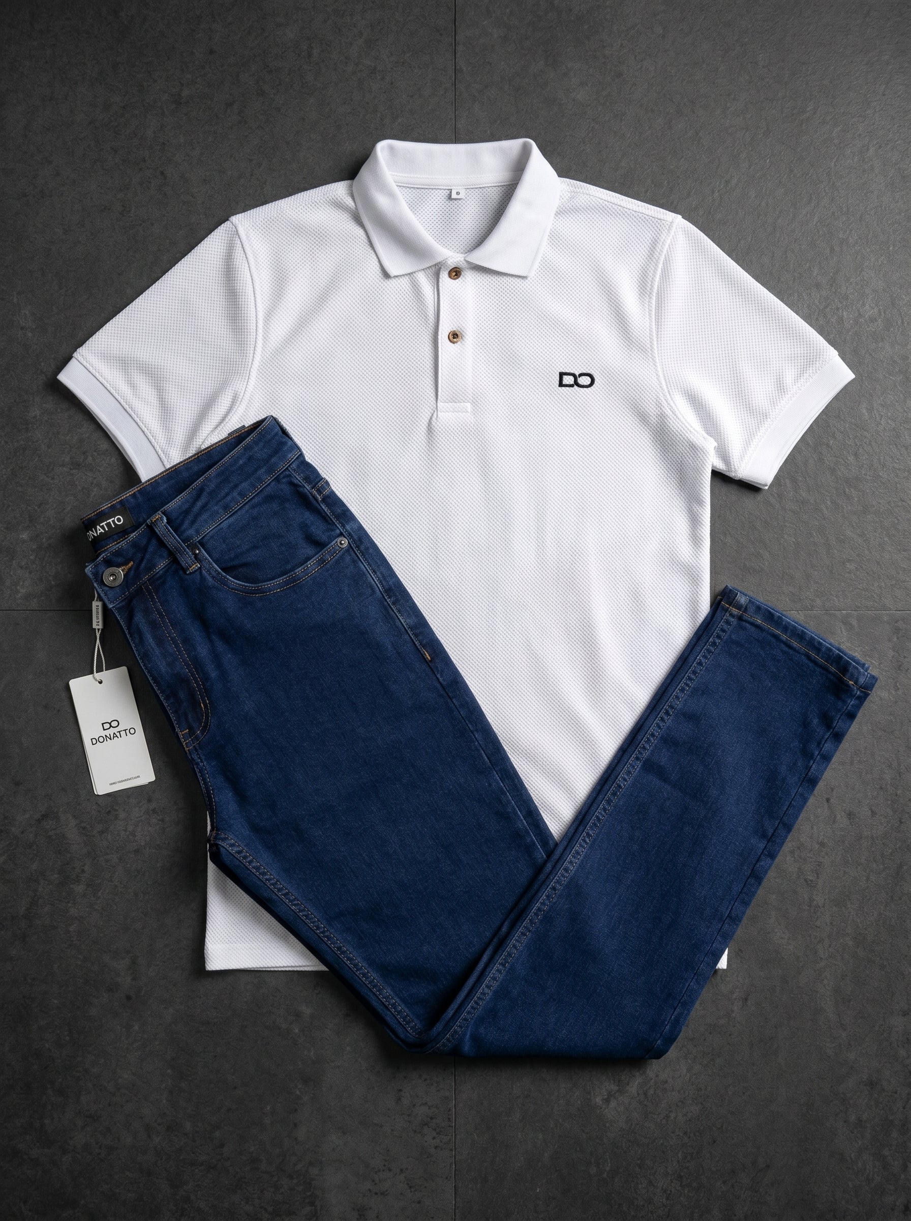 POLO DO MONACO PURE WHITE + JEAN SKINNY FIT AZUL INDUSTRIAL