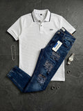 POLO DO IMPERIAL WHITE + JEAN SKINNY FIT BLUE DESTROYED EDITION