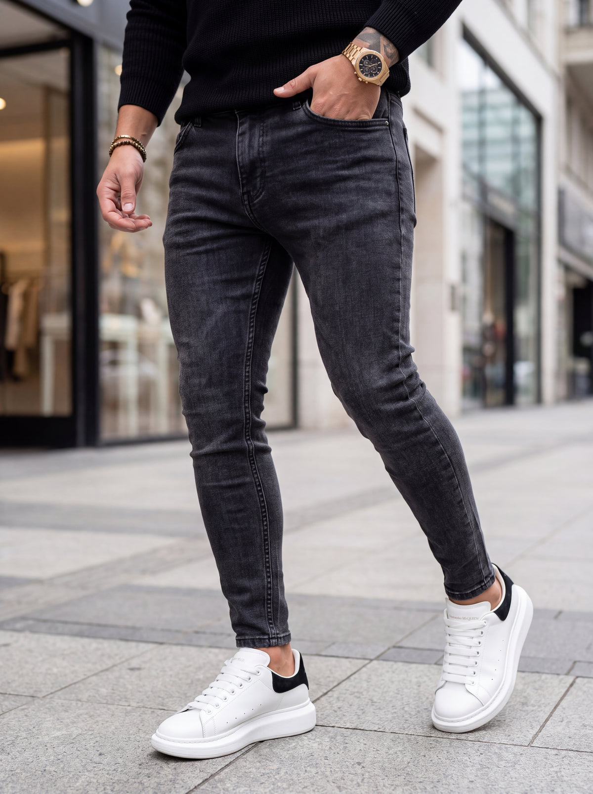 JEAN SKINNY - GRIS OSCURO LISO