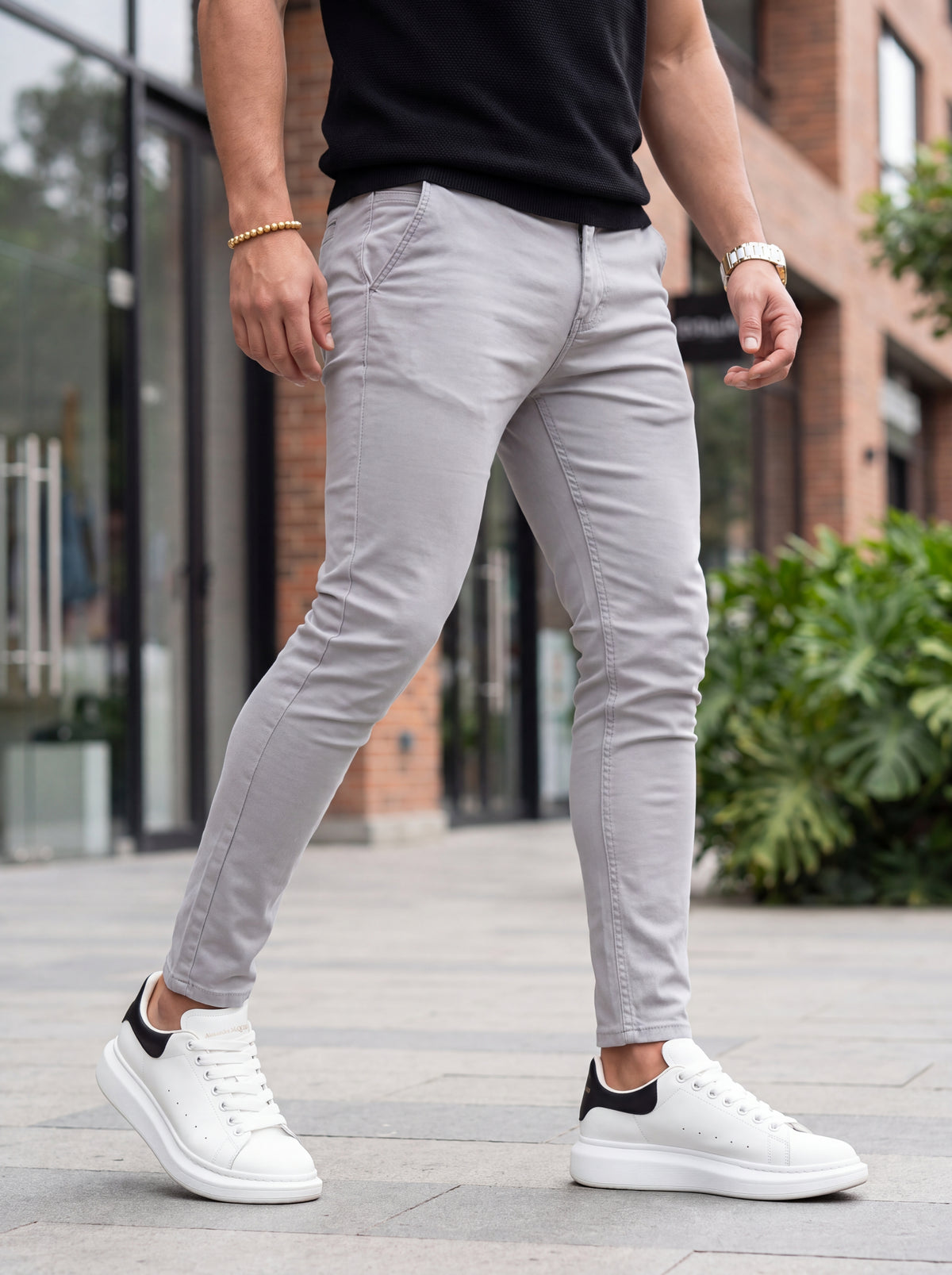 Pantalón Drill Slim Fit Gris Perla