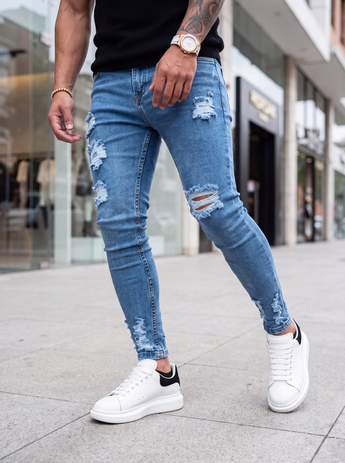 JEAN SKINNY MID BLUE DESTROYED