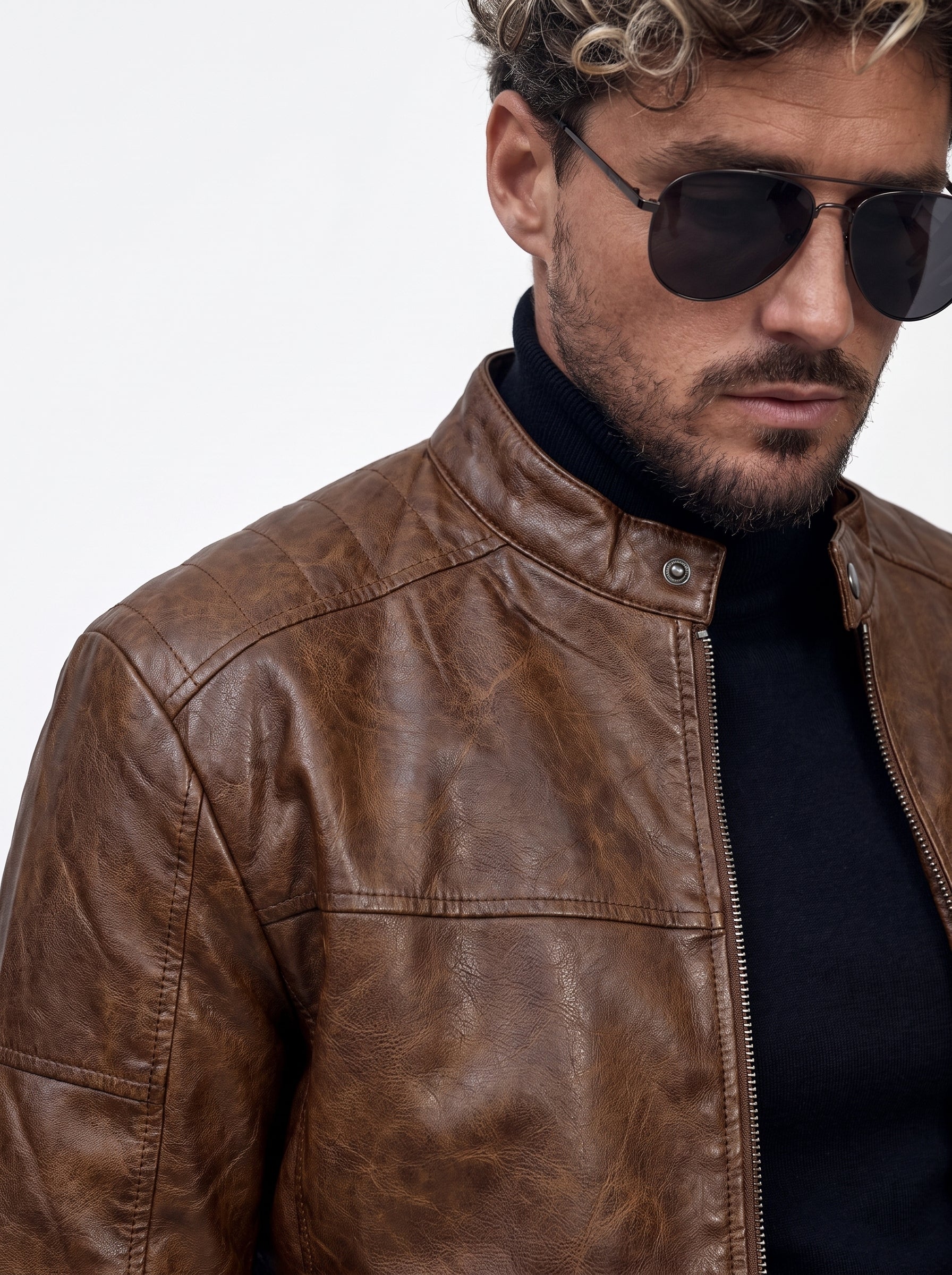 CHAQUETA CUERO TEX NERU PREMIUM CAFÉ