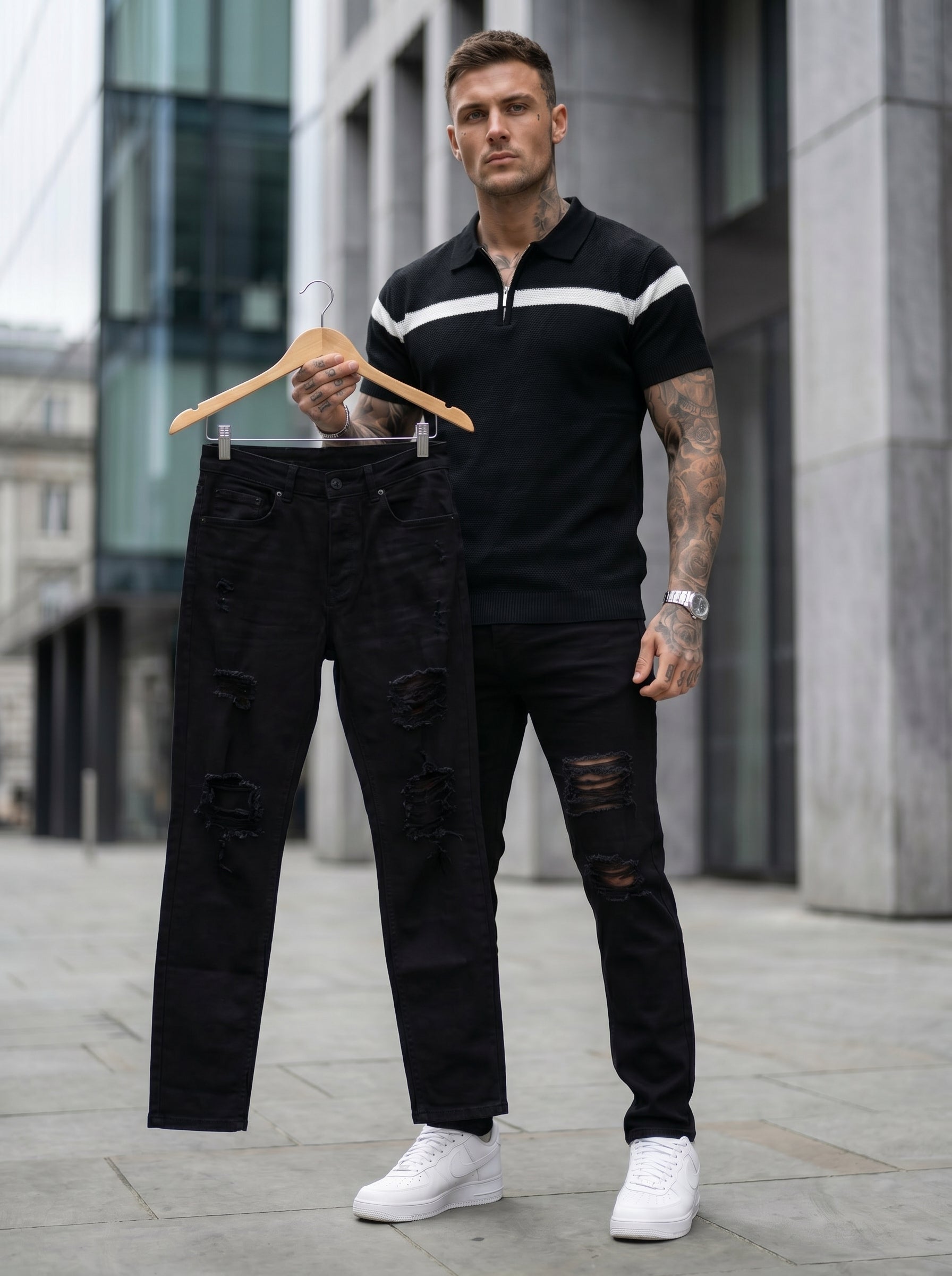JEAN MOM FIT -  NEGRO TODO ROTO