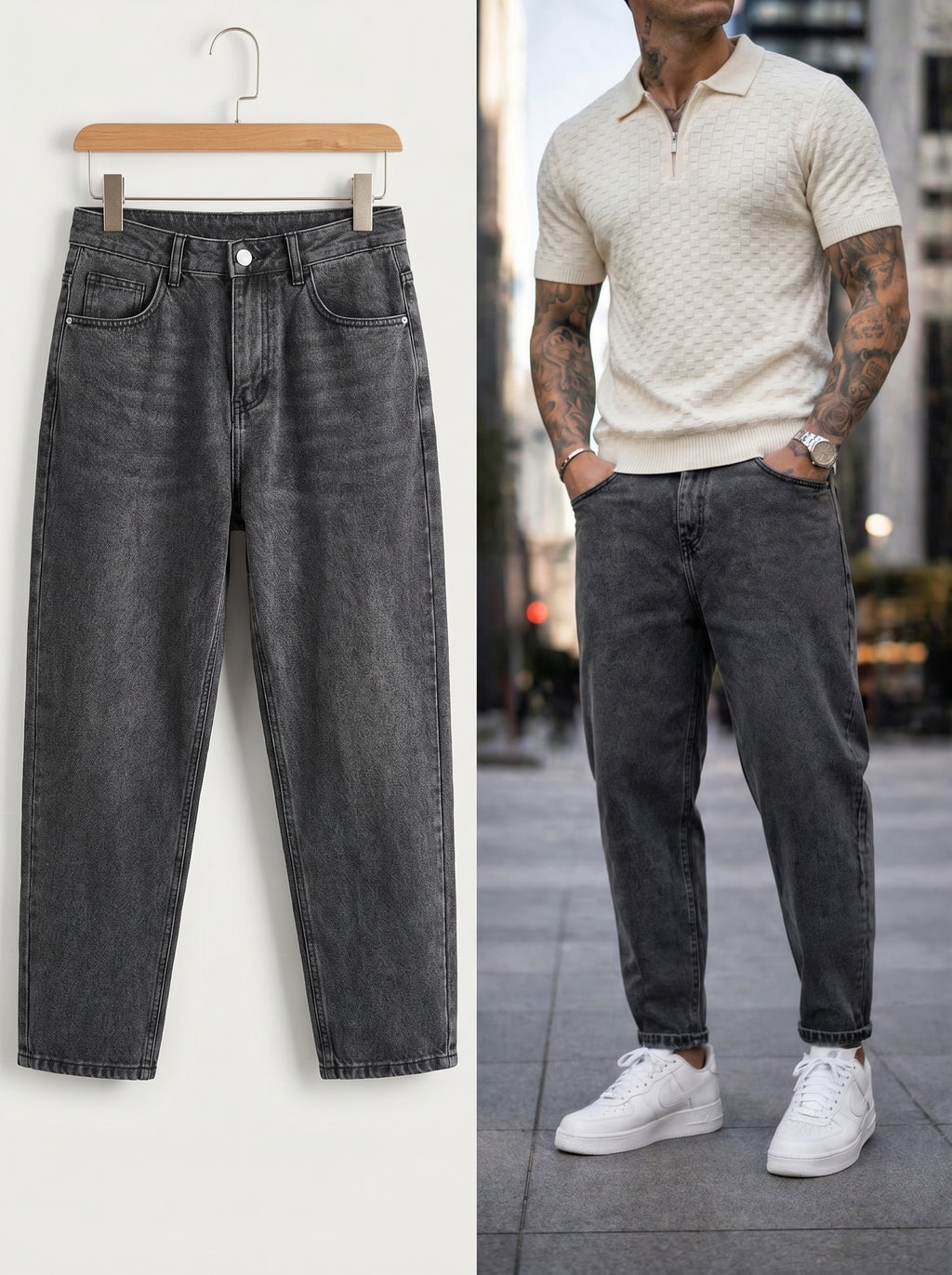 JEAN MOM FIT -  GRIS OSCURO LISO