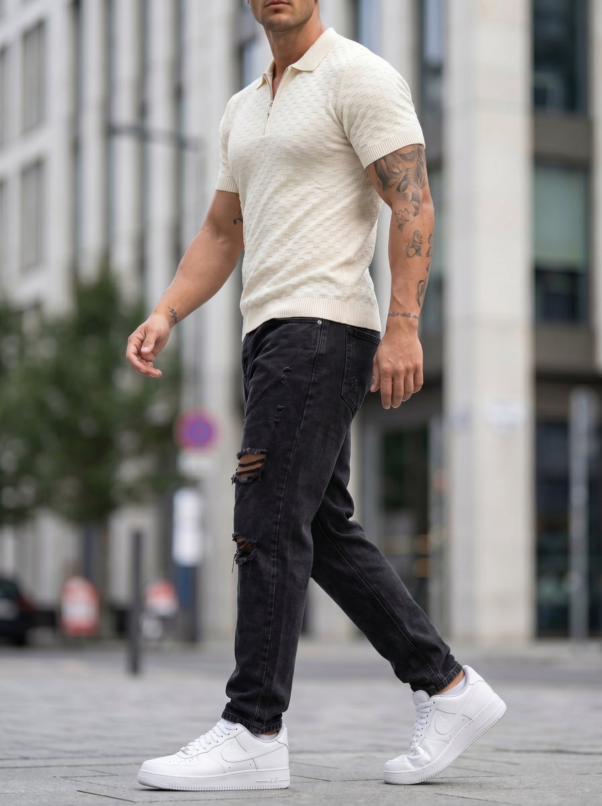 Jean Mom Fit Gris Todo Roto