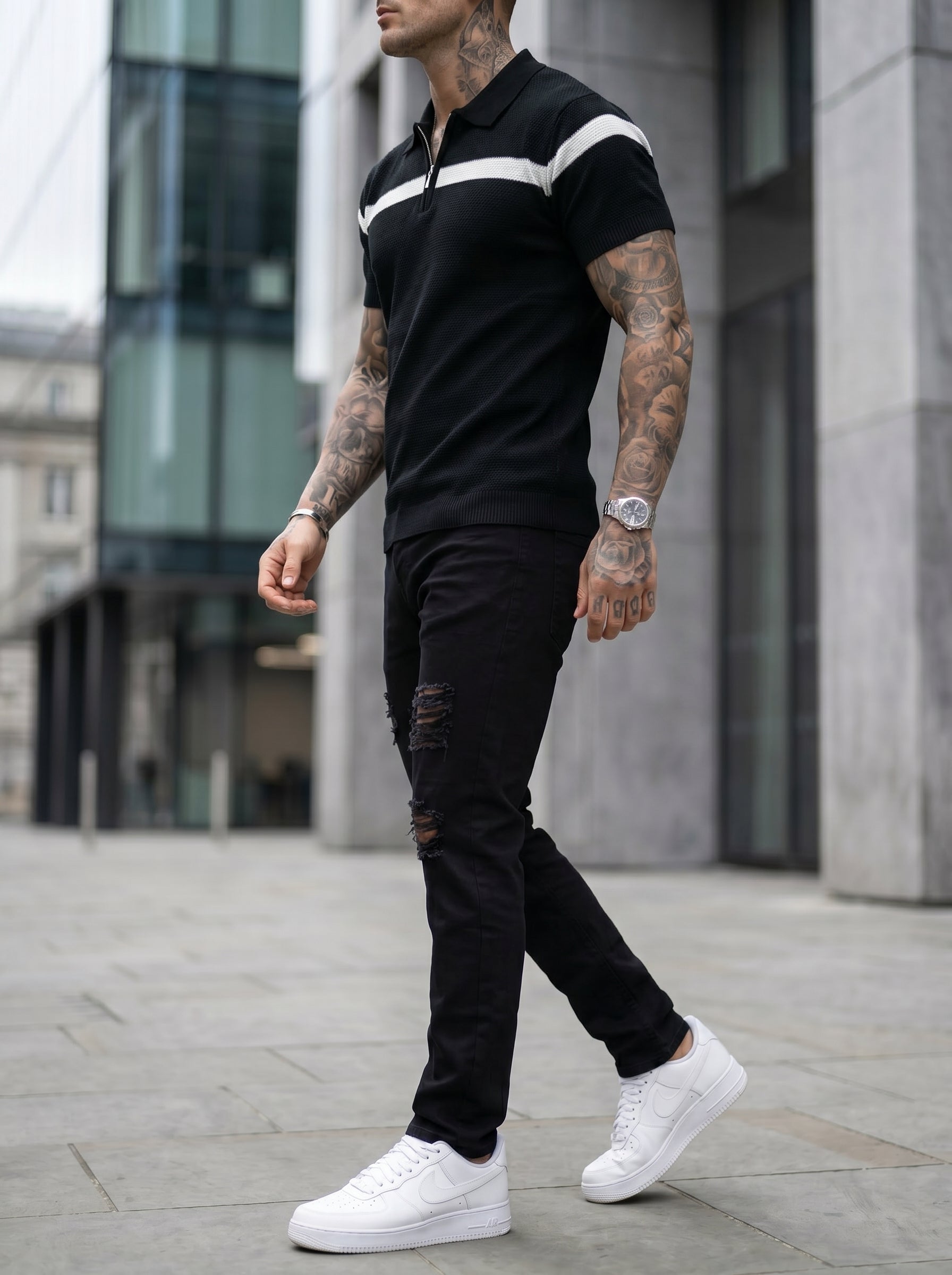 JEAN MOM FIT -  NEGRO TODO ROTO