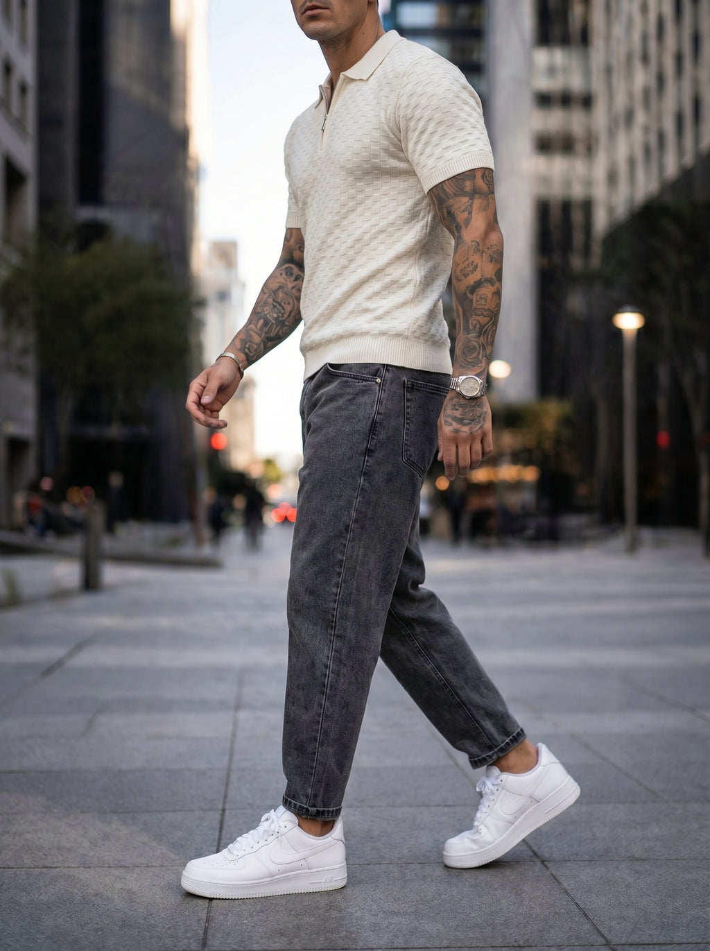 JEAN MOM FIT -  GRIS OSCURO LISO