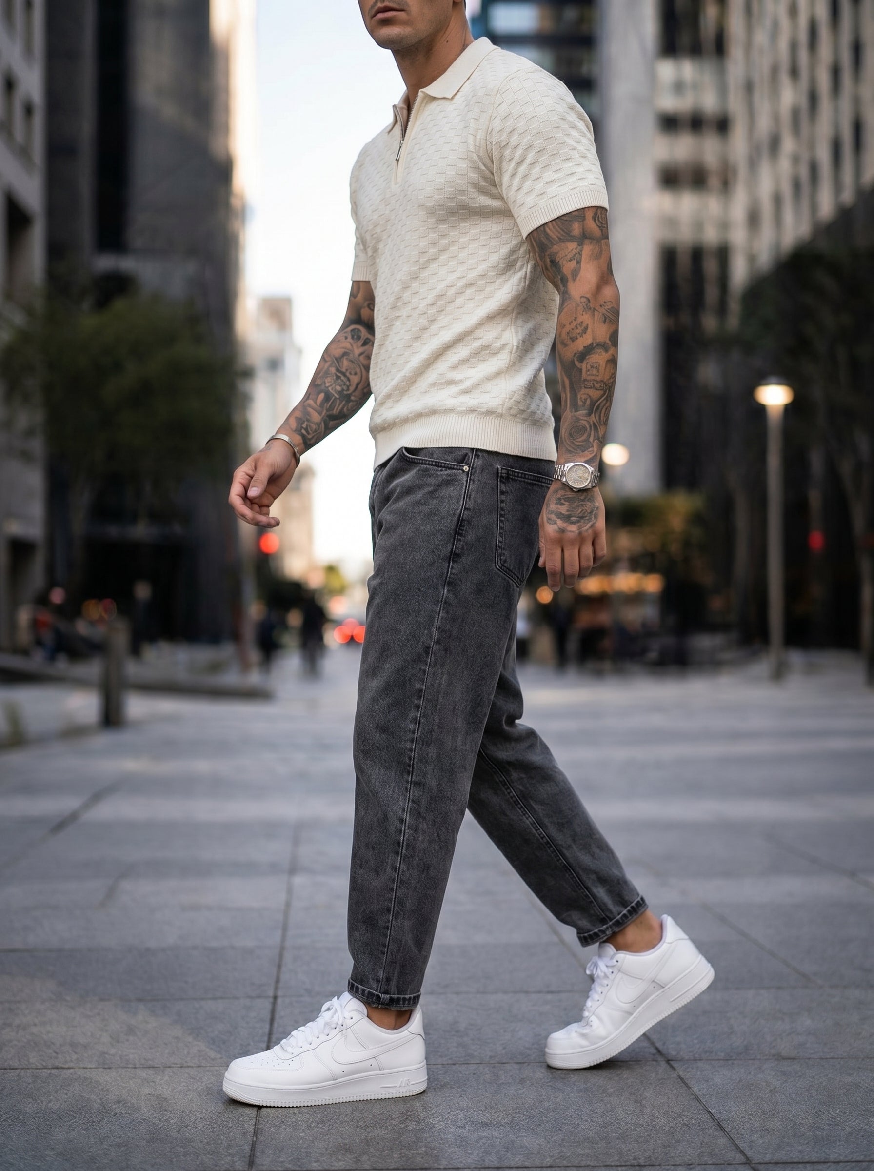 JEAN MOM FIT -  GRIS OSCURO LISO