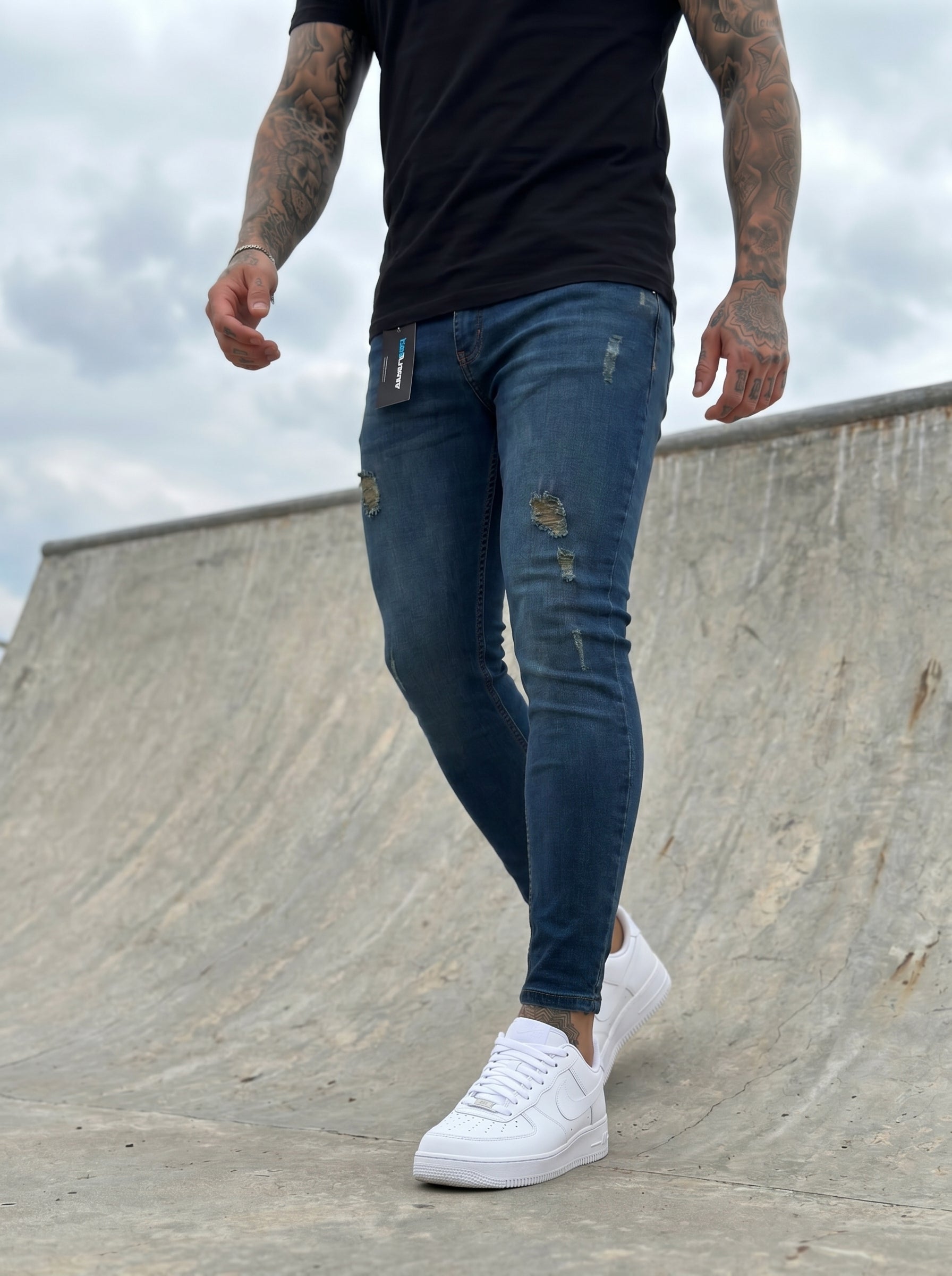POLO MONACO BLACK LINE - JEANS SKINNY  NAVY RIPPED