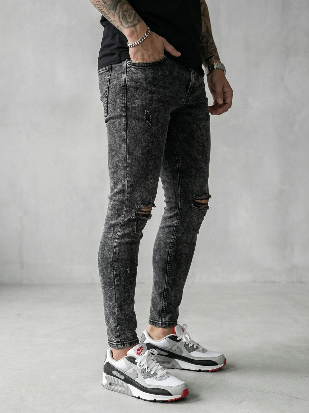 JEAN SKINNY - GRIS OSCURO ROTO
