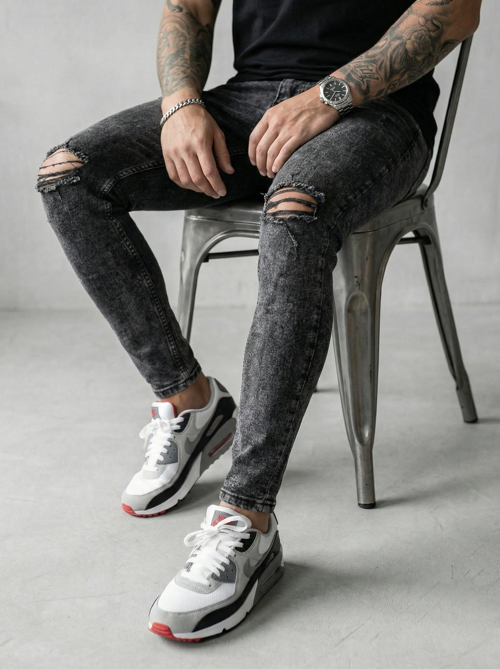 JEAN SKINNY - GRIS OSCURO ROTO