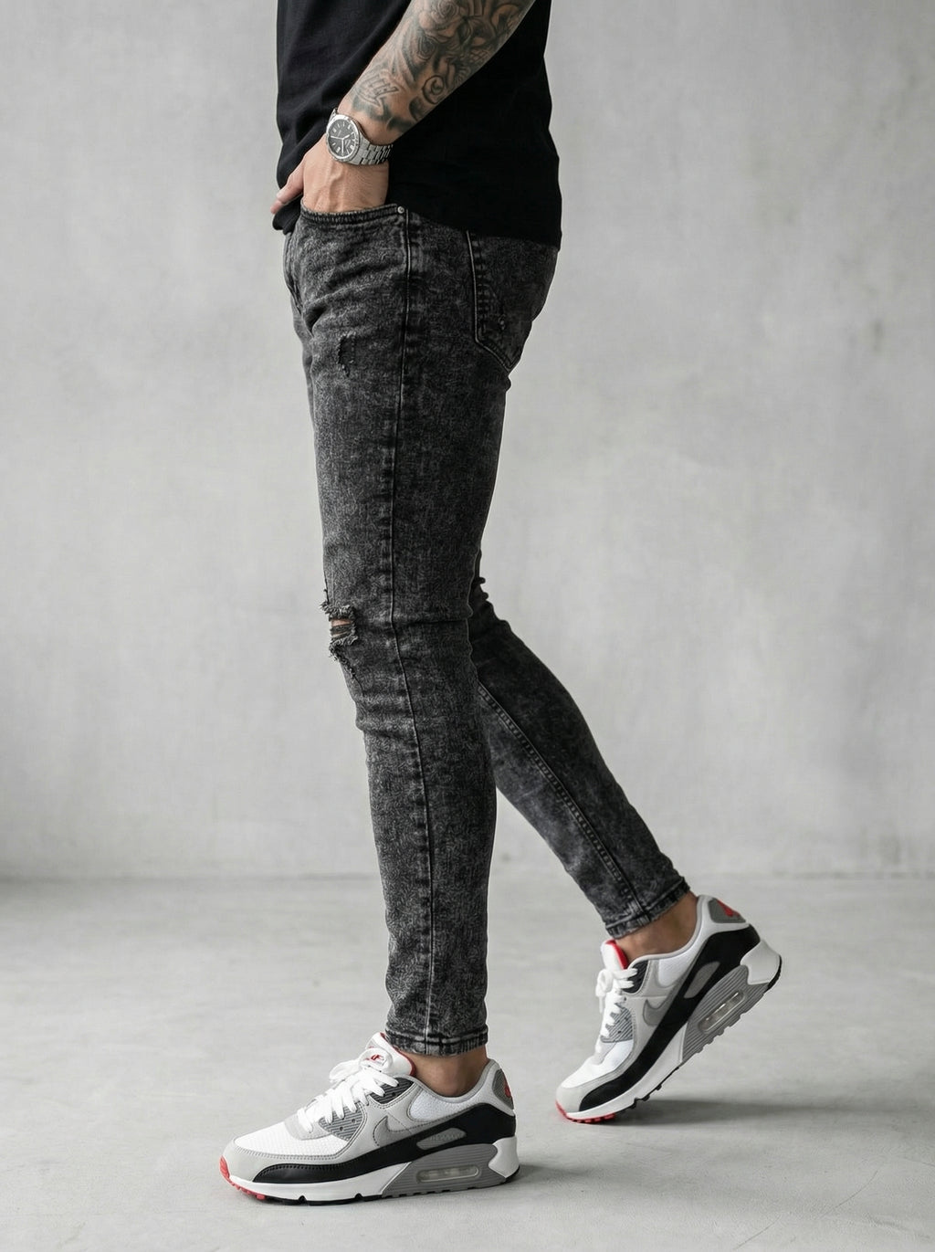 JEAN SKINNY - GRIS OSCURO ROTO