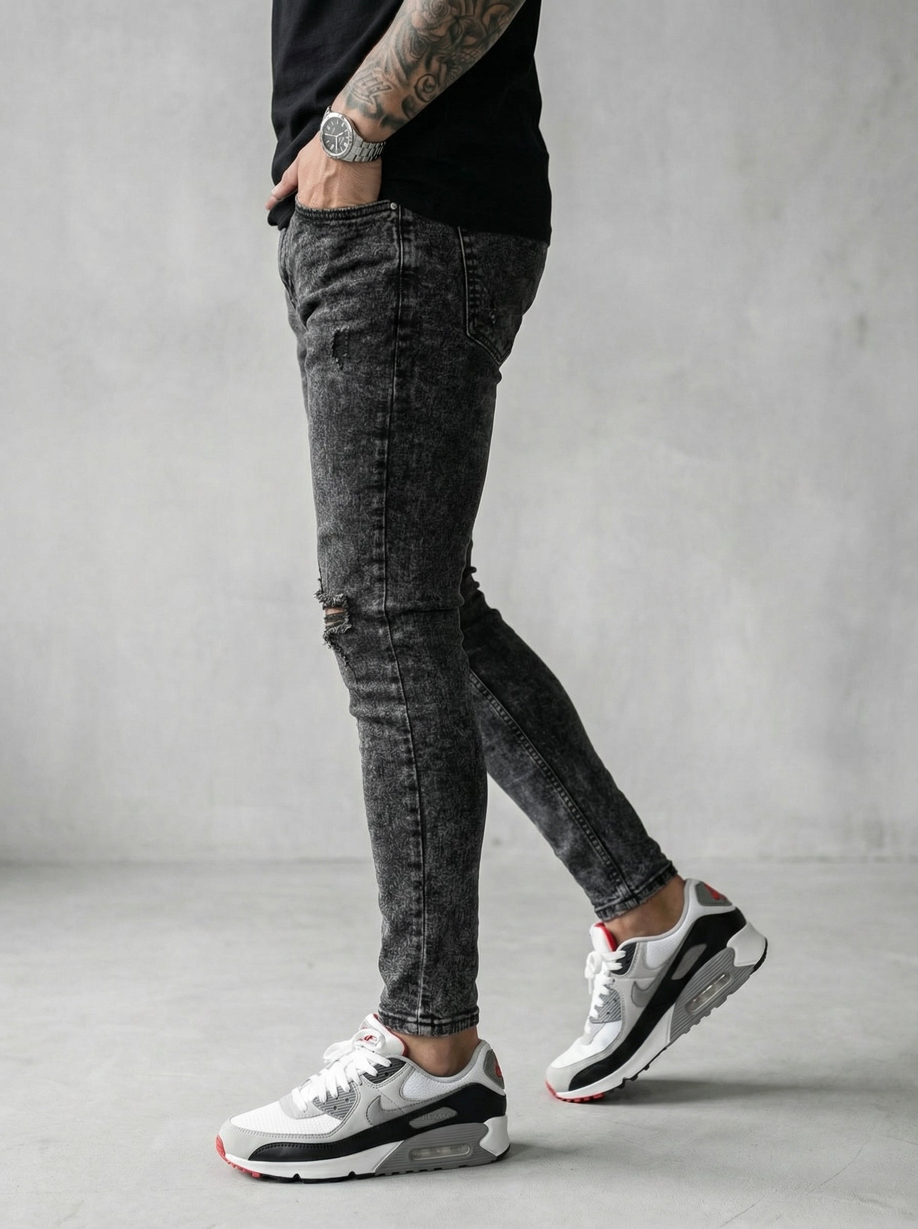 JEAN SKINNY - GRIS OSCURO ROTO