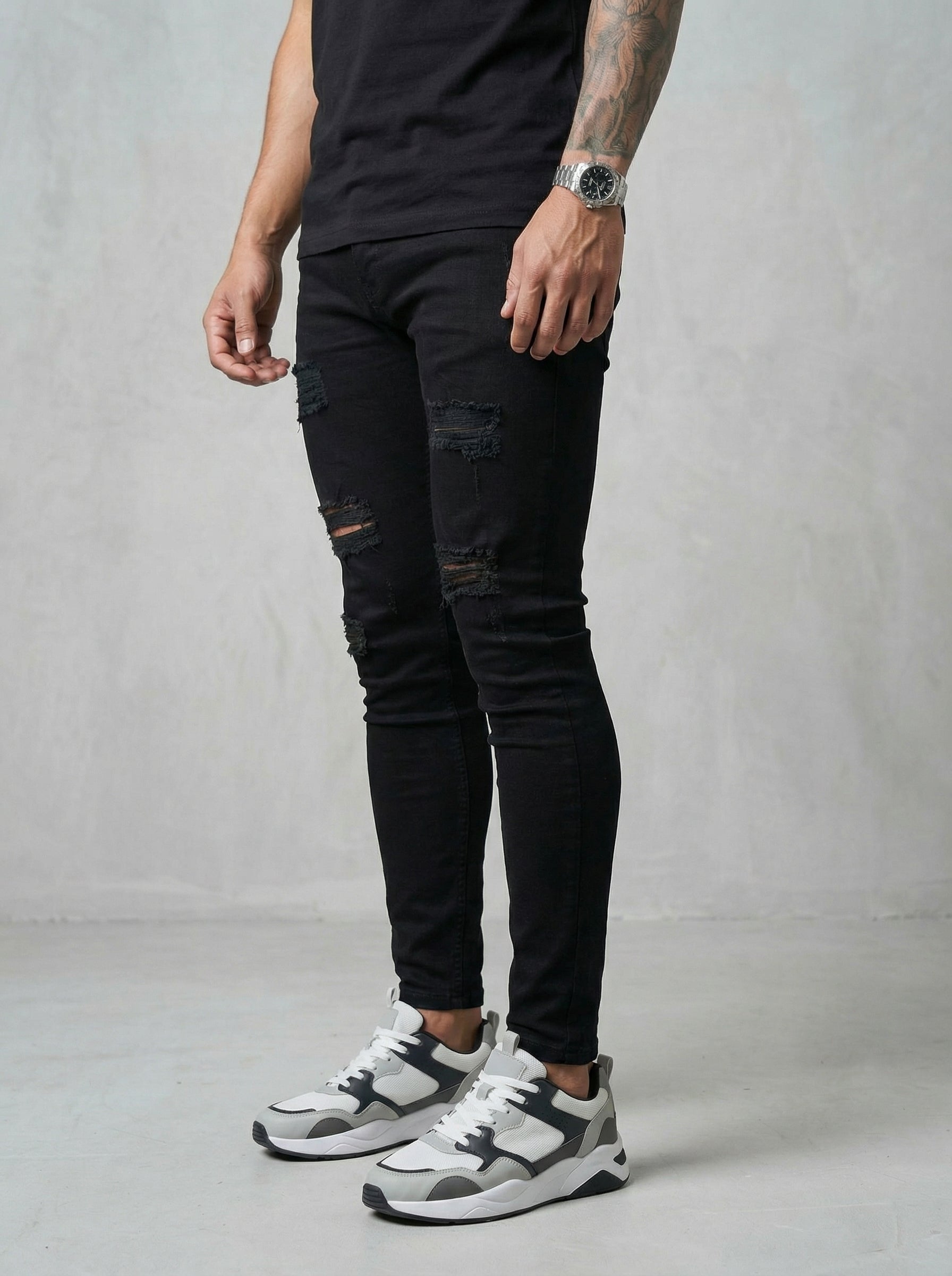 JEAN SKINNY - NEGRO TODO ROTO