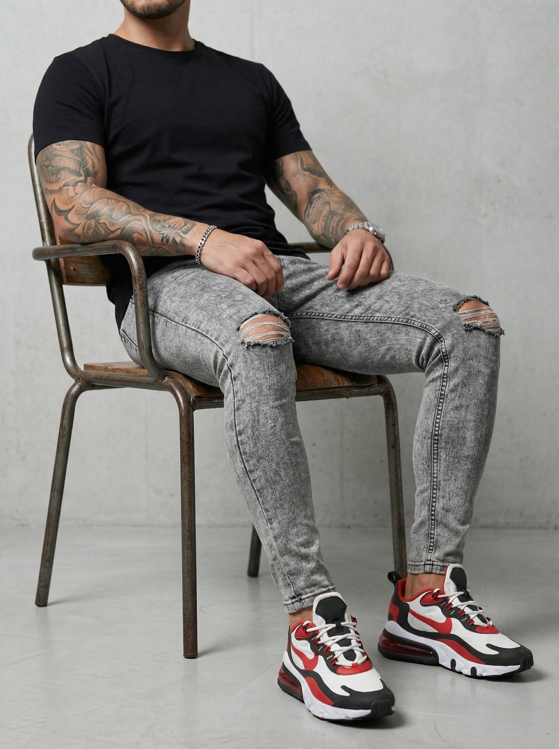 JEAN SKINNY - GRIS CLARO ROTO