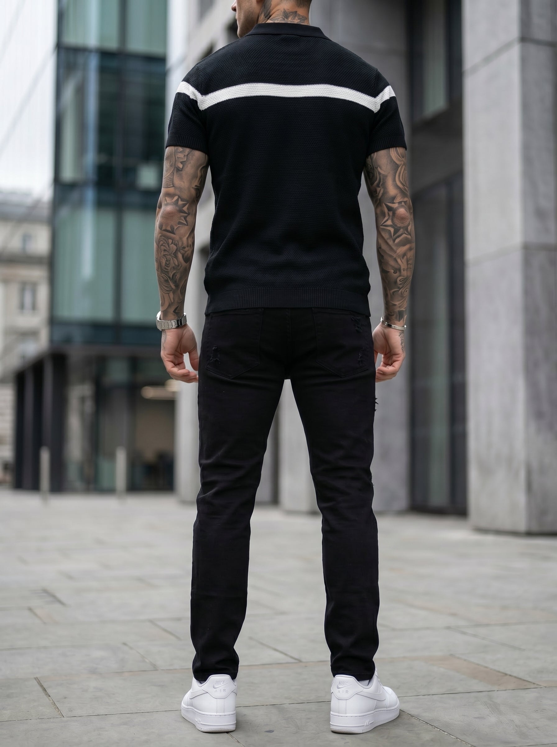 JEAN MOM FIT -  NEGRO TODO ROTO