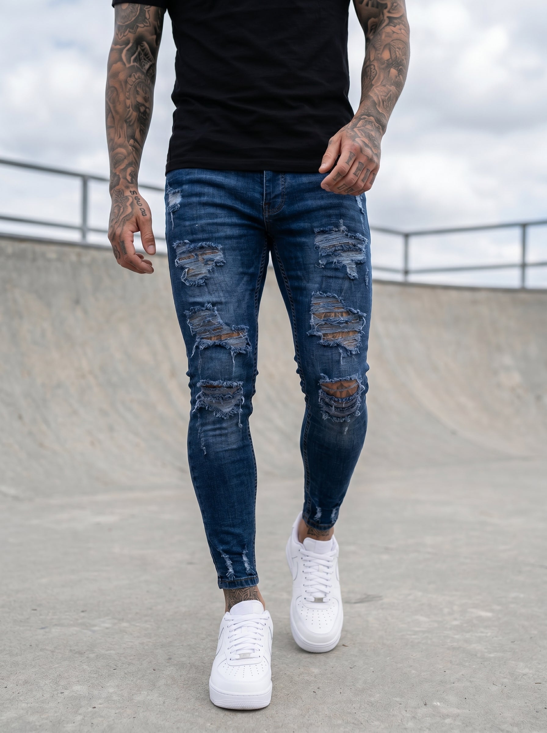 POLO MONACO WHITE  - JEANS SKINNY BLU
