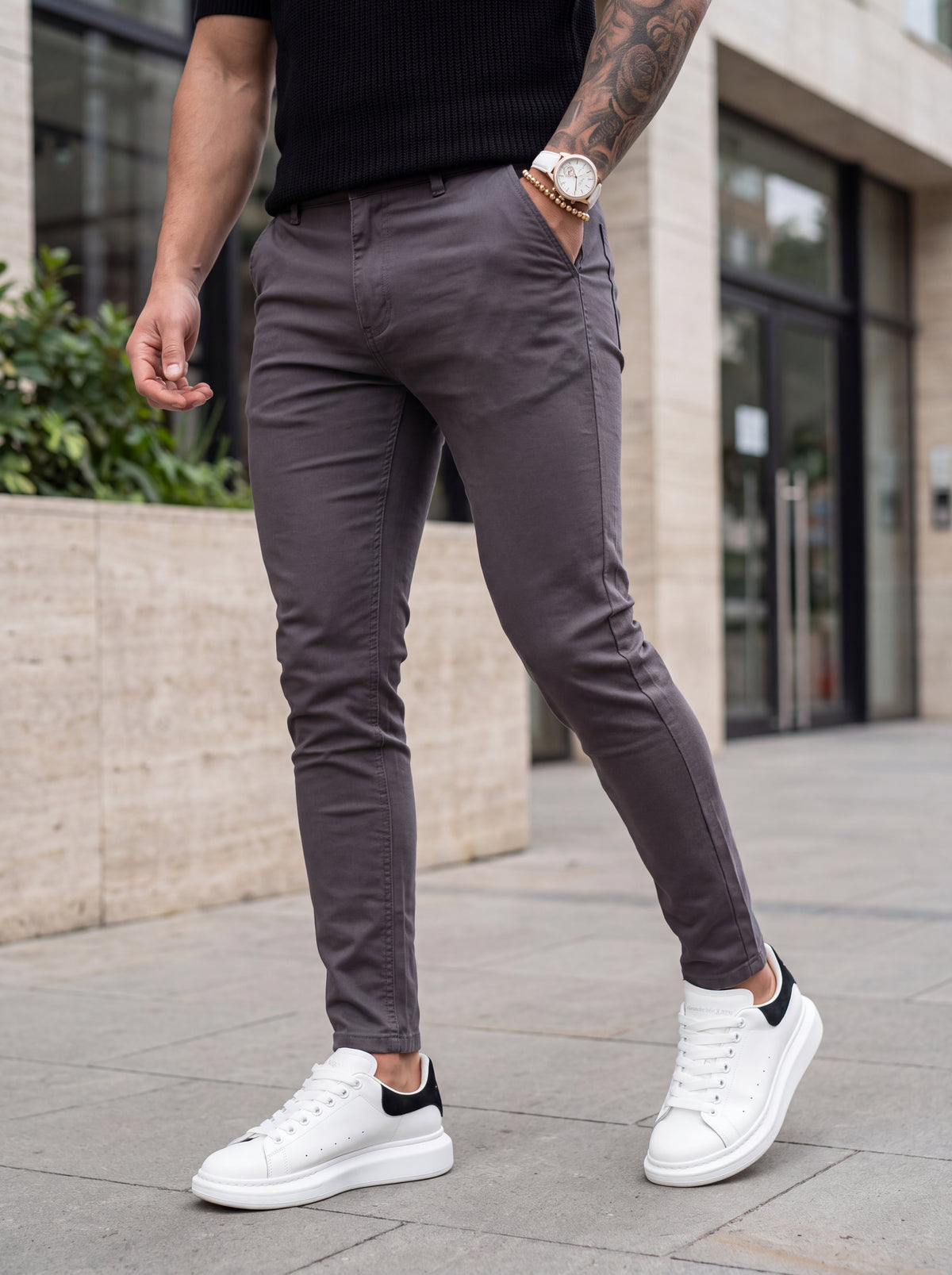 Pantalón Drill Slim Fit Gris Plomo