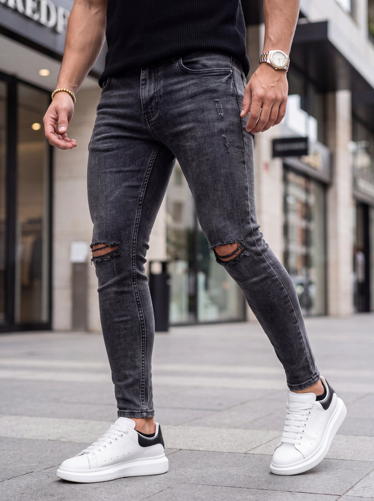 JEAN SKINNY - GRIS OSCURO ROTO