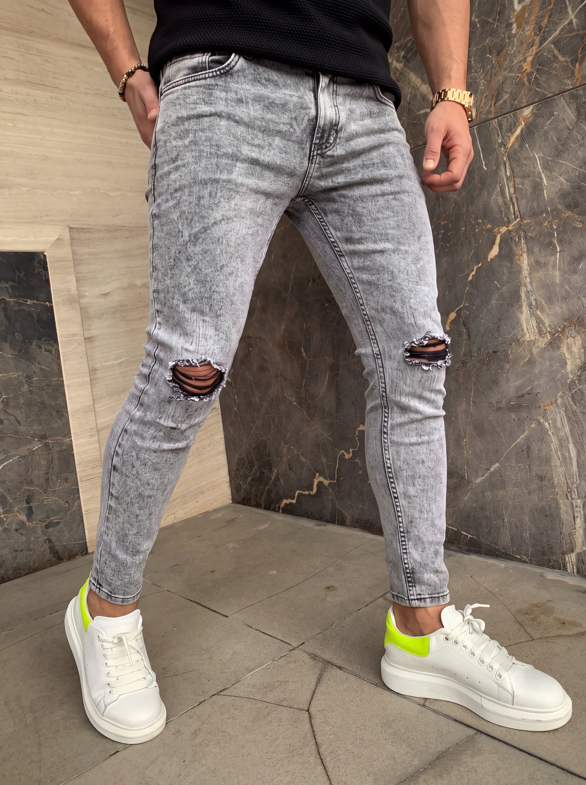JEAN SKINNY - GRIS CLARO ROTO