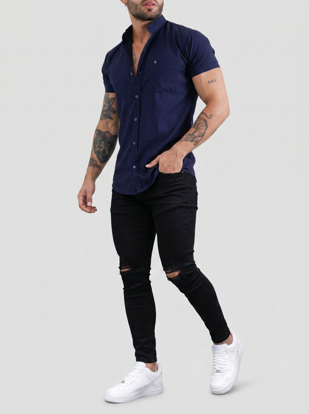 JEAN BLACK TOTAL KNEE RIP - CAMISA MIDNIGHT BLUE