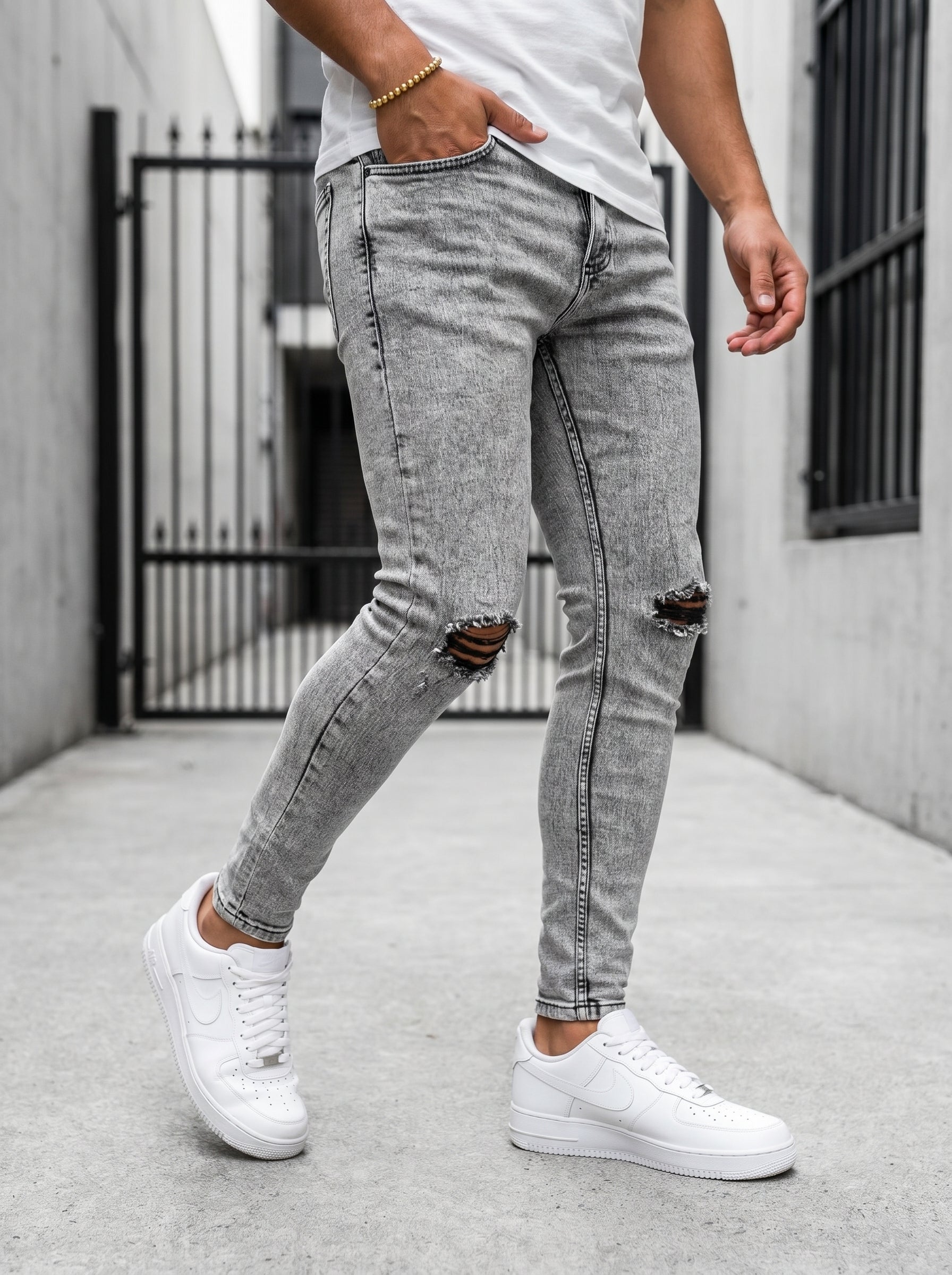 JEAN SKINNY - GRIS CLARO ROTO
