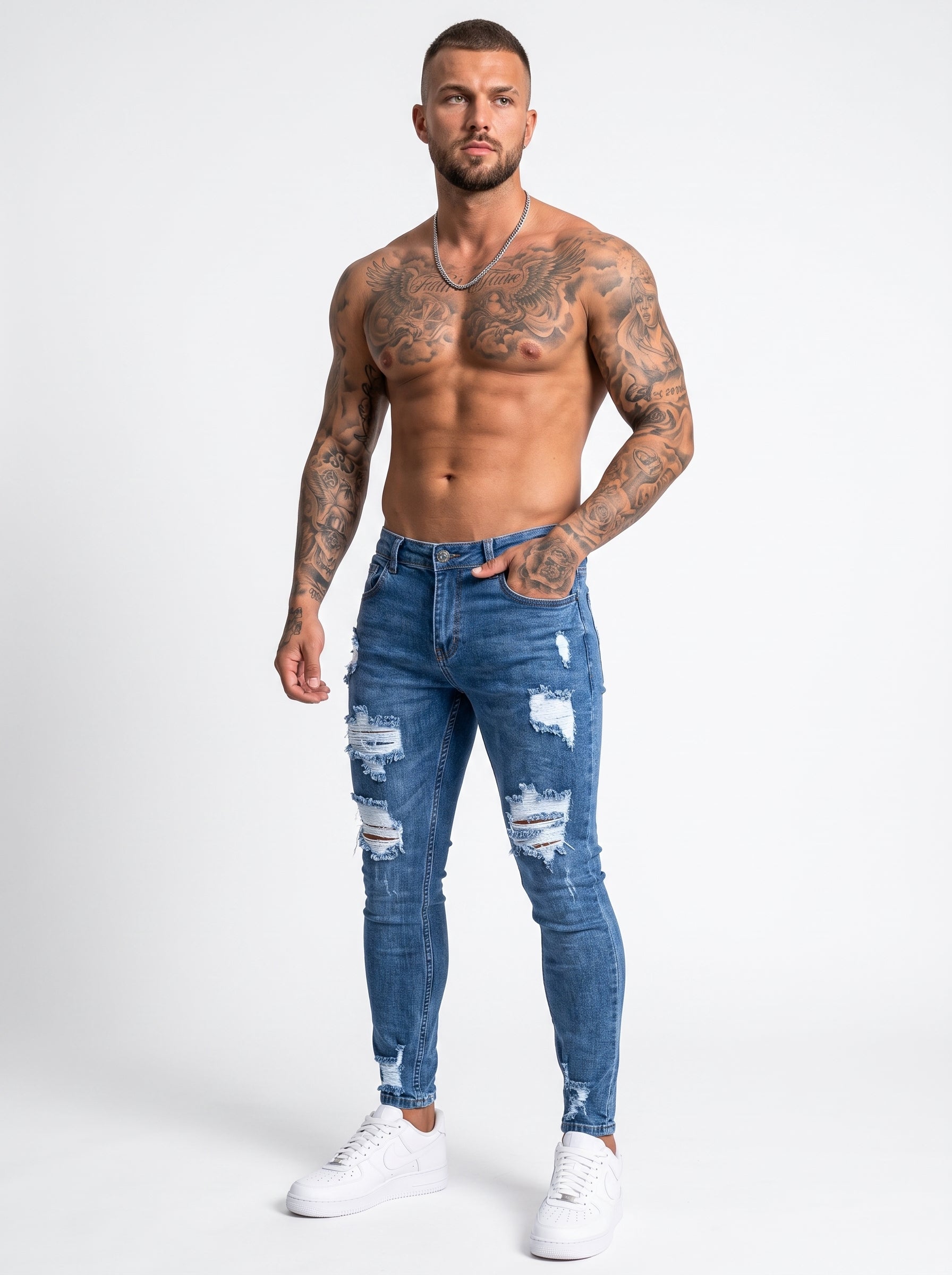 JEAN SKINNY MID BLUE DESTROYED