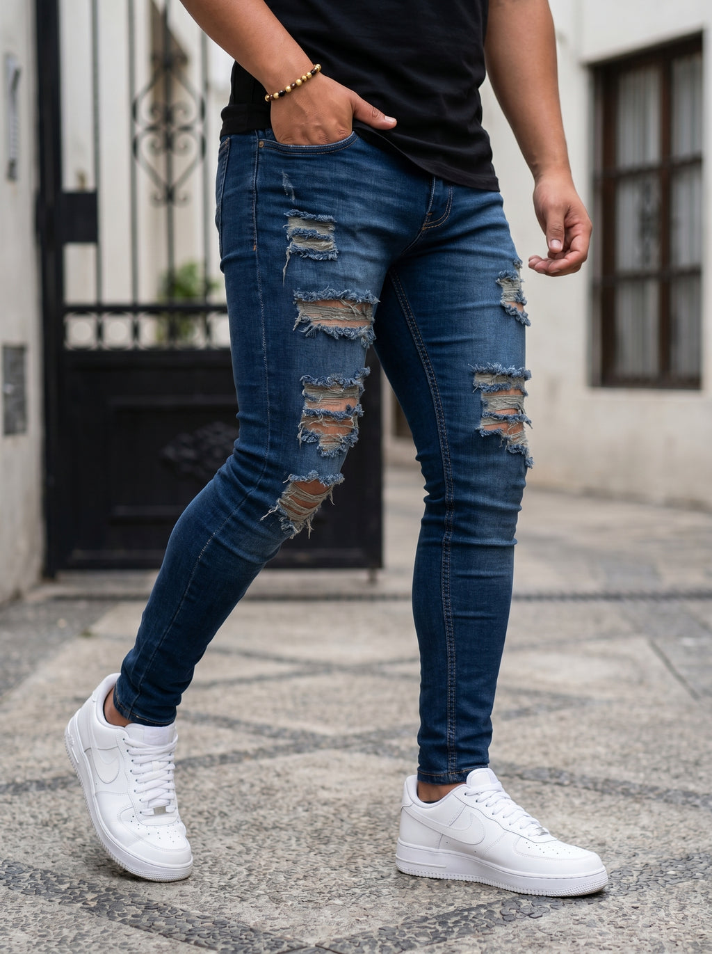 JEANS SKINNY FIT – MIDNIGHT RIPPED BLUE