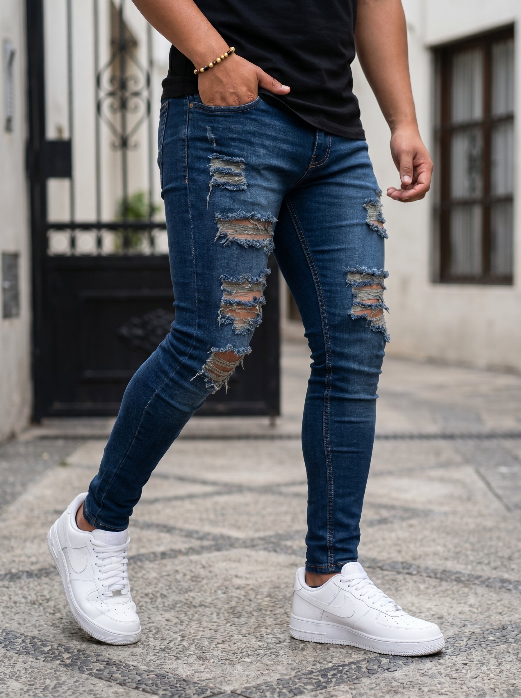 JEANS SKINNY FIT – MIDNIGHT RIPPED BLUE