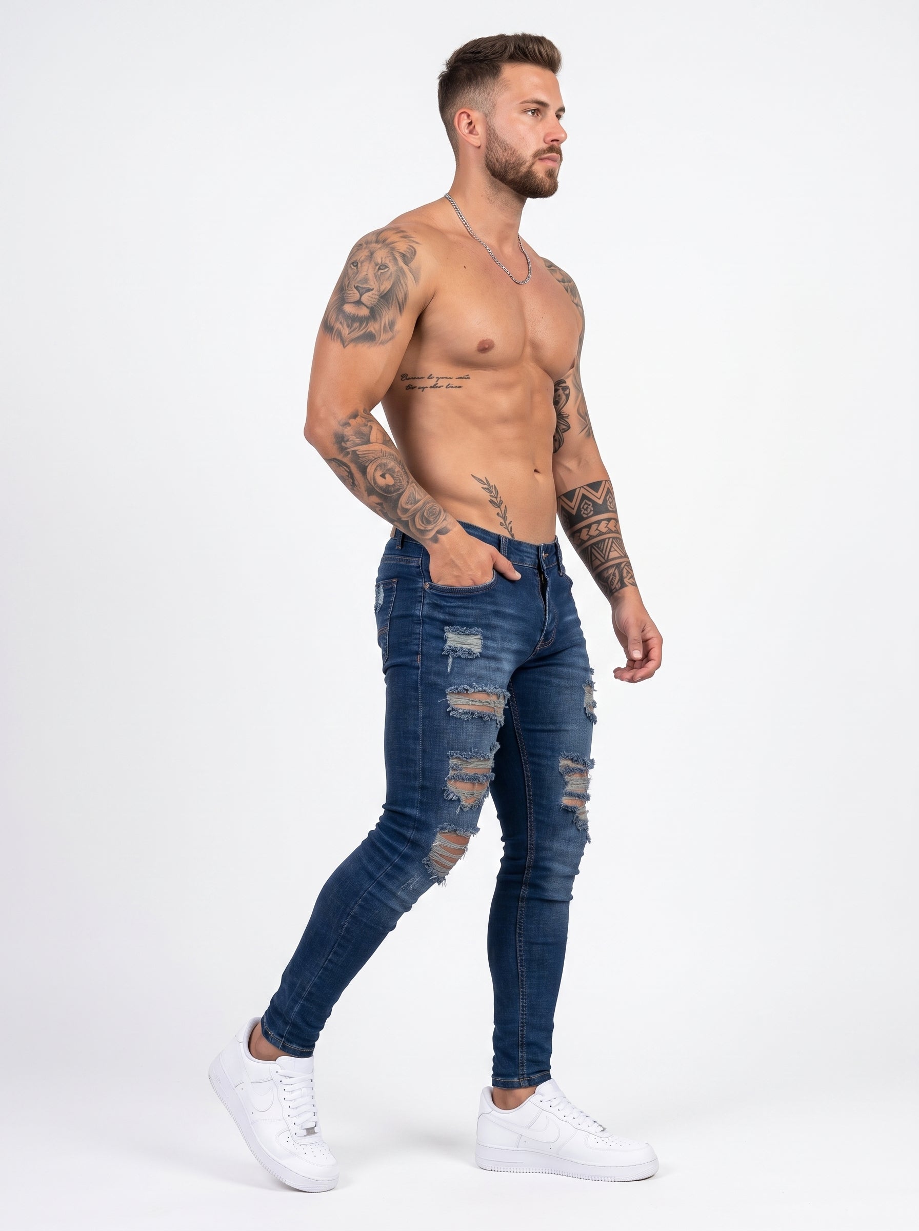 JEANS SKINNY FIT – MIDNIGHT RIPPED BLUE