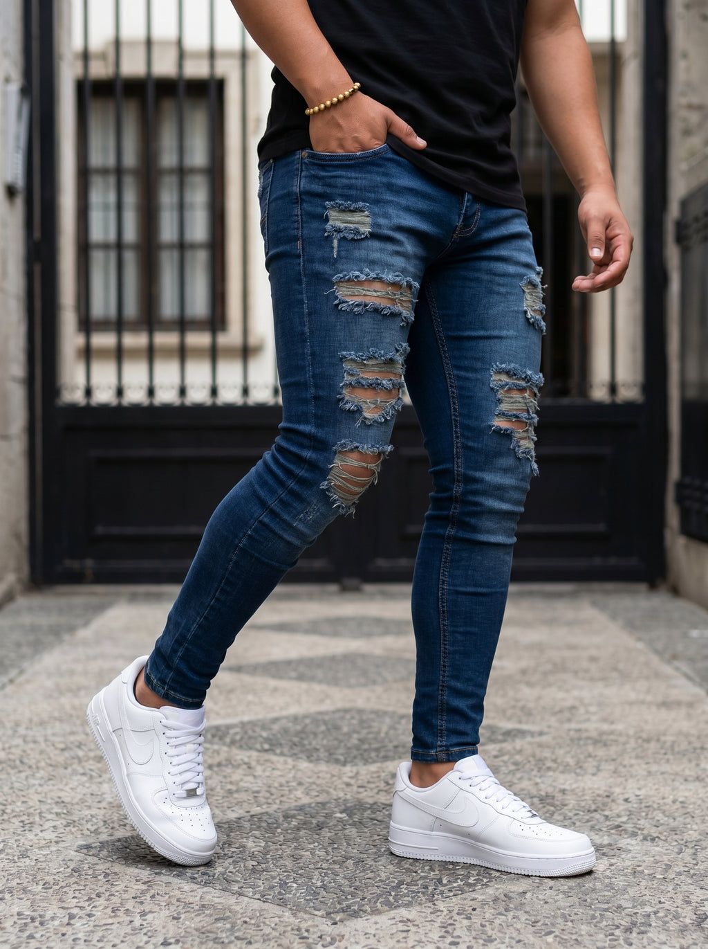 JEANS SKINNY FIT – MIDNIGHT RIPPED BLUE