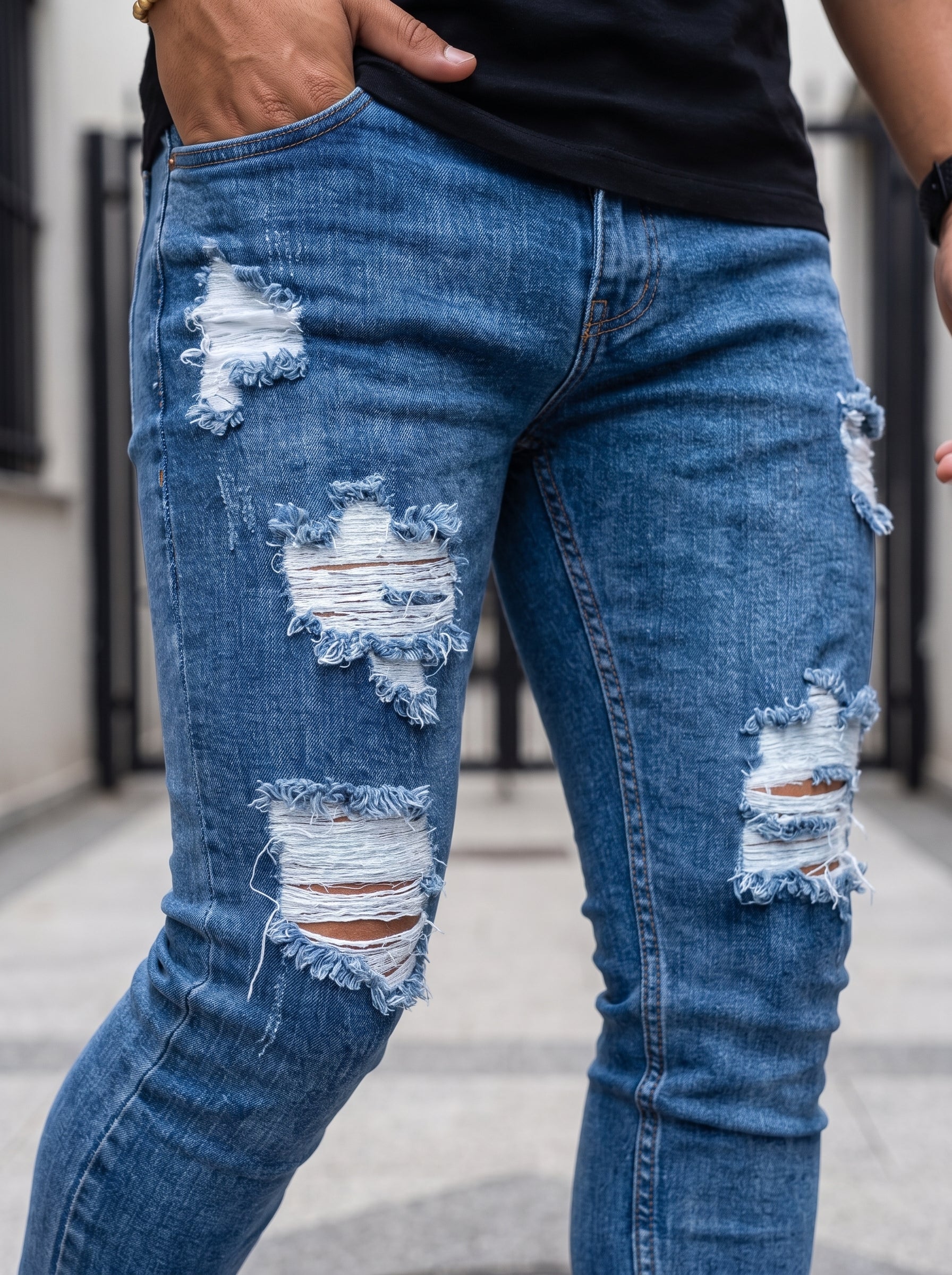 JEAN SKINNY MID BLUE DESTROYED