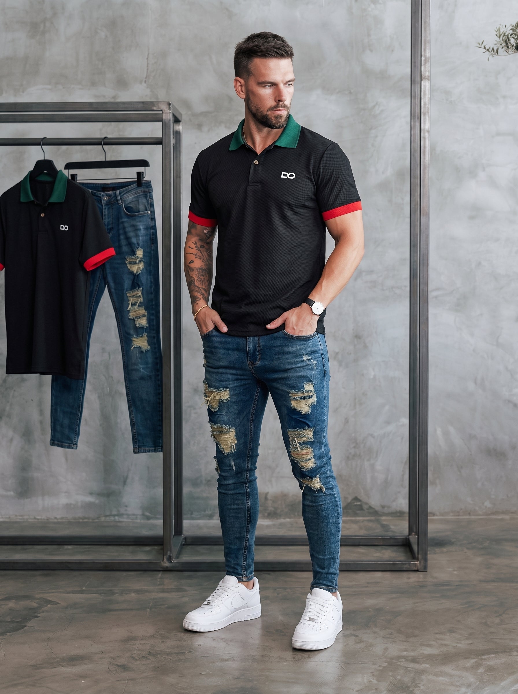 POLO MONACO NOIR - JEANS SKINNY VERDE FROST