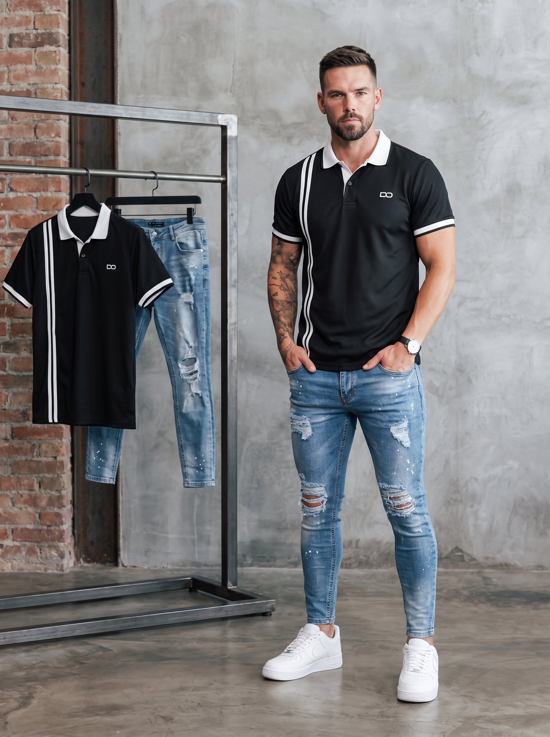 POLO MONACO STRIPE BLACK - JEAN SKINNY BLUE URBAN