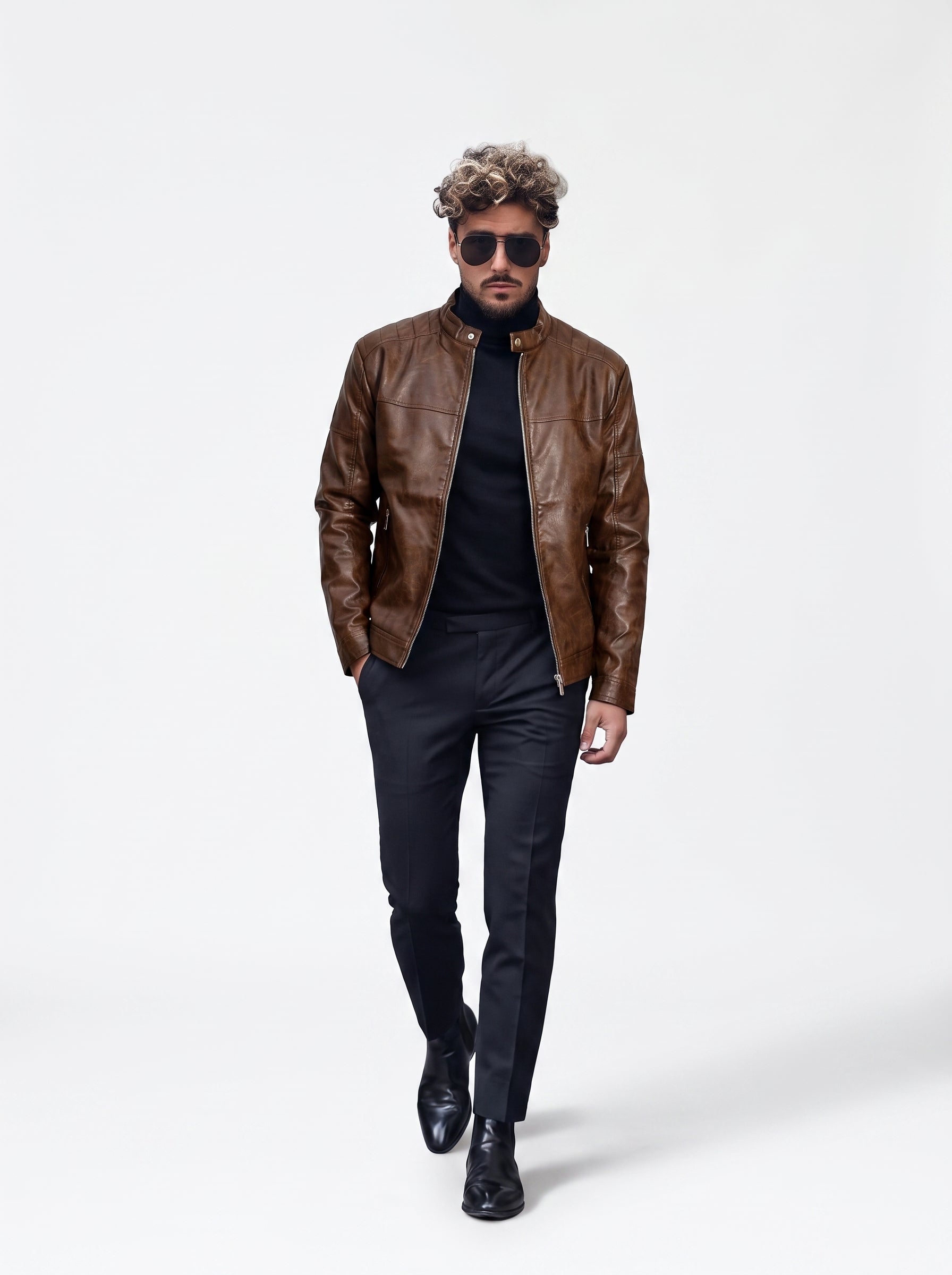 CHAQUETA CUERO TEX NERU PREMIUM CAFÉ