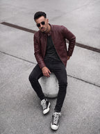 CHAQUETA CUERO TEX NERU PREMIUM VINOTINTO