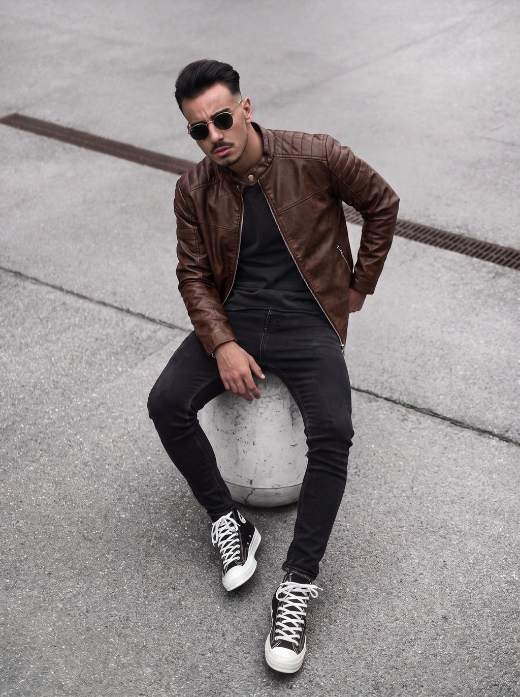 CHAQUETA CUERO TEX NERU PREMIUM CAFÉ