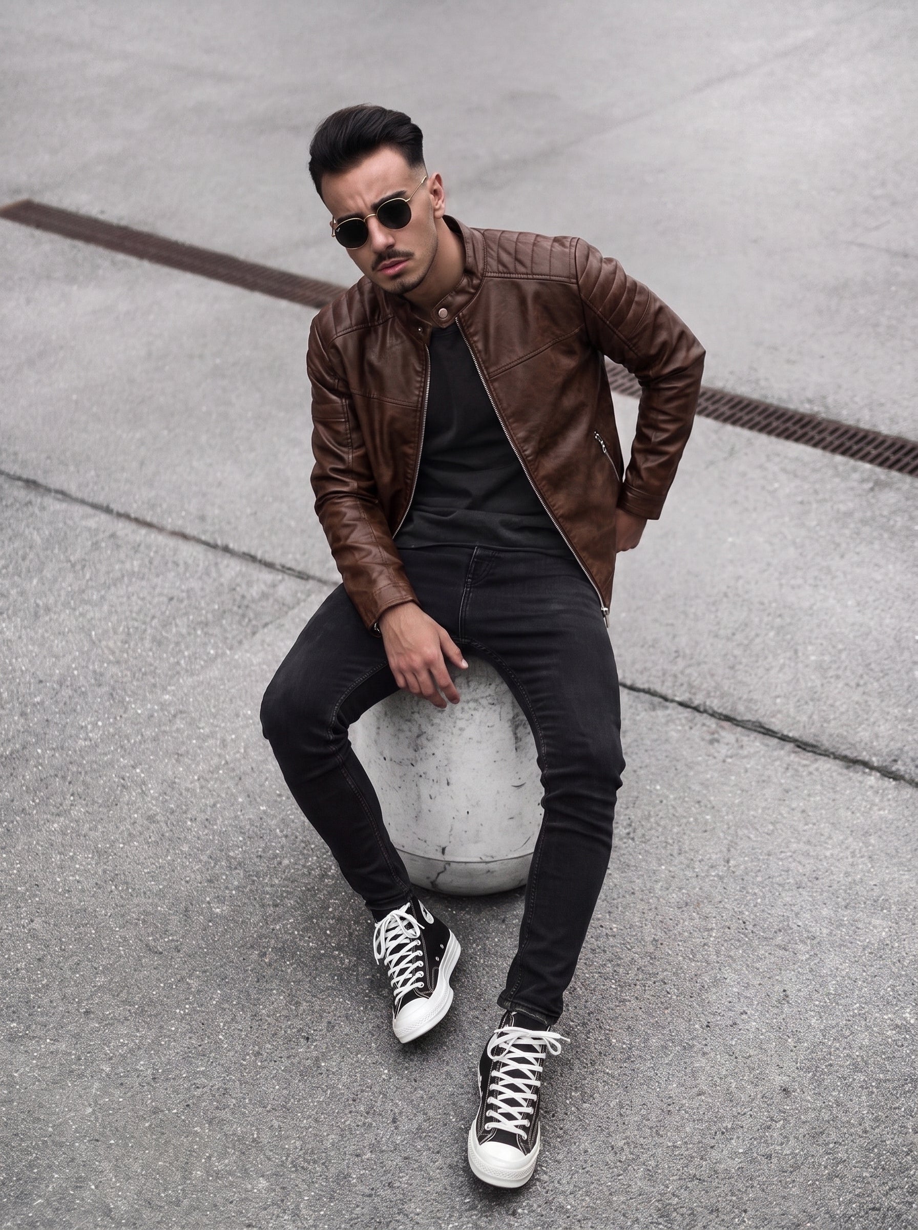 CHAQUETA CUERO TEX NERU PREMIUM CAFÉ