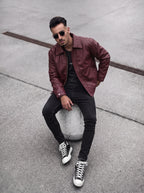 CHAQUETA CUERO TEX MILANO BURGUNDY