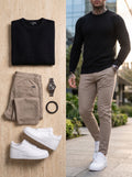 DRILL SLIM BEIGE ARENA -  BUZO TEJIDO NEGRO