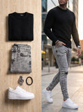 JEAN SKINNY - GRIS CLARO ROTO -  BUZO TEJIDO NEGRO
