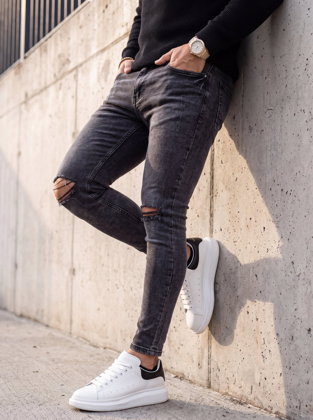 JEAN SKINNY - GRIS OSCURO ROTO